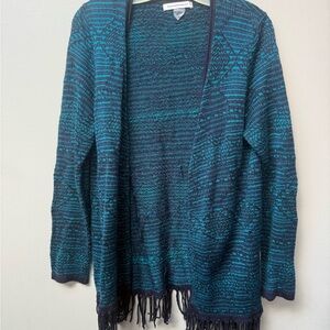 Allison Daley Teal and Navy Cardigan with Fringe